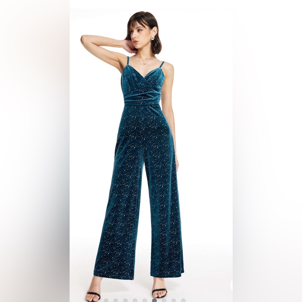 Cider Teal Velvet Jumpsuit